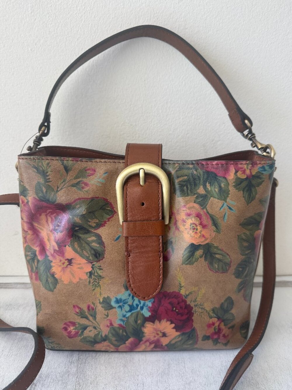 Patricia Nash Irving Bucket Handbag Leath Distressed Vintage Victorian Garden - Picture 2 of 14